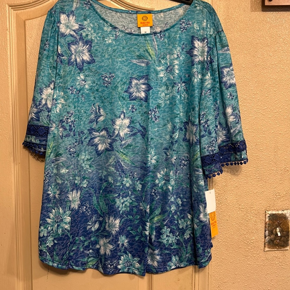 NWT Sz 3x ruby rd bali blue shirt. FINAL SALE